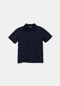 United Colors of Benetton tricouri polo din bumbac pentru copii culoarea bleumarin, cu imprimeu, 3H35G300X imagine