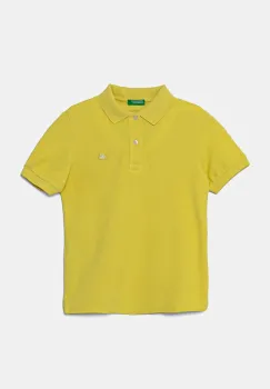 United Colors of Benetton tricouri polo din bumbac pentru copii culoarea galben, uni, 3089C300Q imagine