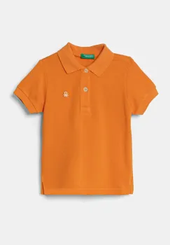 United Colors of Benetton tricouri polo din bumbac pentru copii culoarea portocaliu, neted, 3089G3008 imagine