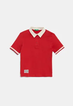 United Colors of Benetton tricouri polo din bumbac pentru copii culoarea rosu, uni, 3BL0G300W imagine