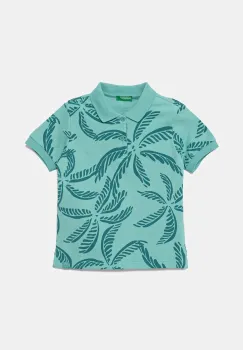 United Colors of Benetton tricouri polo din bumbac pentru copii culoarea turcoaz, cu imprimeu, 36Y4G300Y imagine