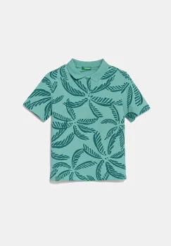 United Colors of Benetton tricouri polo din bumbac pentru copii culoarea verde, cu imprimeu, 36Y4C301W imagine