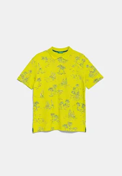 United Colors of Benetton tricouri polo din bumbac pentru copii culoarea verde, cu imprimeu, 36Y4C301W imagine