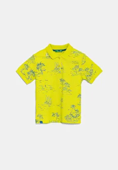 United Colors of Benetton tricouri polo din bumbac pentru copii culoarea verde, cu imprimeu, 36Y4G300Y imagine