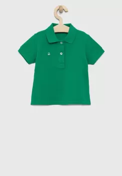 United Colors of Benetton tricouri polo din bumbac pentru copii culoarea verde, neted imagine