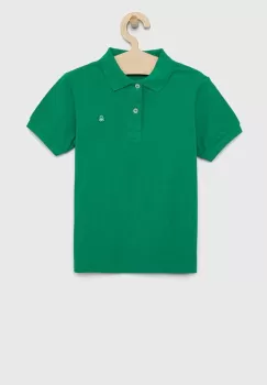 United Colors of Benetton tricouri polo din bumbac pentru copii culoarea verde, neted imagine