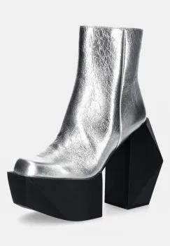 United Nude cizme de piele Stage Boot femei, culoarea argintiu, cu toc drept, 1075314116 imagine