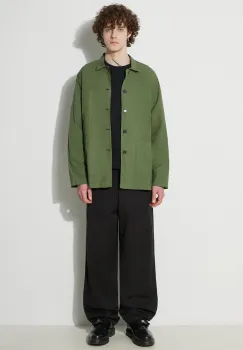 Universal Works camasa din bumbac Bakers Overshirt barbati, culoarea verde, cu guler clasic, relaxed, 30680.BIRCH imagine