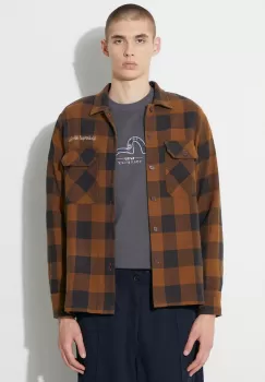 Universal Works camasa din bumbac L/S UTILITY SHIRT barbati, culoarea maro, cu guler clasic, regular, 29177 imagine