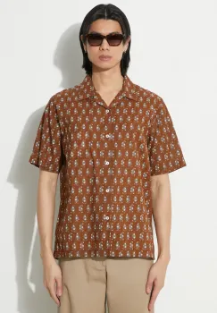 Universal Works camasa din bumbac Road Shirt barbati, culoarea maro, regular, 30179.BROWN imagine