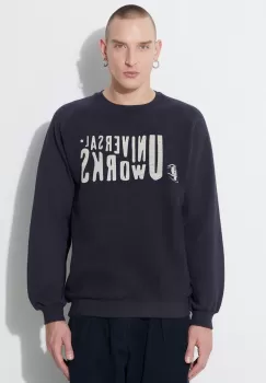 Universal Works hanorac de bumbac MYSTERY TRAIN PRINT SWEAT barbati, culoarea bleumarin, cu imprimeu, 29183 imagine