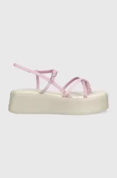 Vagabond sandale de piele Courtney femei, culoarea roz, cu platforma imagine