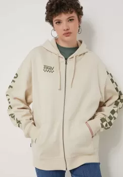 Vans bluza femei, culoarea bej, cu gluga, cu imprimeu imagine