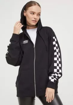 Vans bluza femei, culoarea negru, cu gluga, cu imprimeu imagine