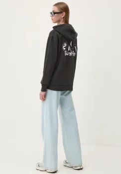 Vans bluza femei, culoarea negru, cu gluga, cu imprimeu, VN000HBXBLK1 imagine