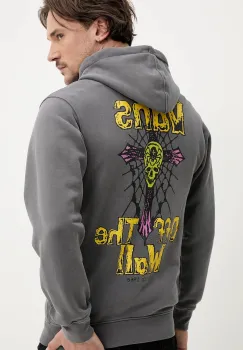Vans hanorac de bumbac barbati, culoarea gri, cu gluga, cu imprimeu, VN000NWP1O71 imagine