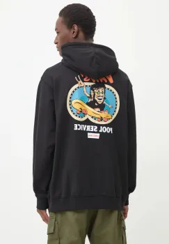 Vans hanorac de bumbac barbati, culoarea negru, cu gluga, cu imprimeu, VN000KTRBLK1 imagine