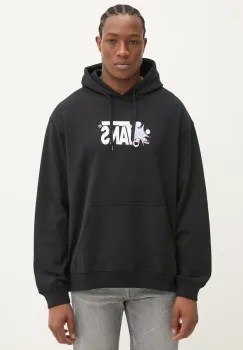 Vans hanorac de bumbac barbati, culoarea negru, cu gluga, cu imprimeu, VN000M1QBLK1 imagine
