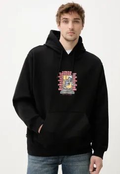 Vans hanorac de bumbac barbati, culoarea negru, cu gluga, cu imprimeu, VN000NHSBLK1 imagine