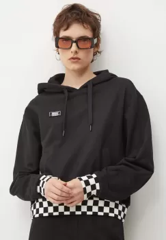 Vans hanorac de bumbac femei, culoarea negru, cu gluga, cu imprimeu, VN000GJ2BLK1 imagine