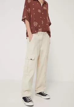 Vans pantaloni de bumbac culoarea bej, drept, high waist imagine