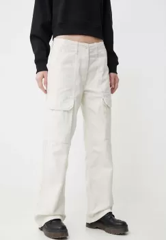 Vans pantaloni de bumbac culoarea bej, lat, high waist imagine