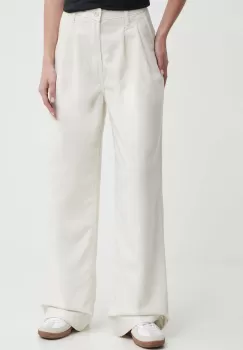 Vans pantaloni femei, culoarea bej, lat, high waist imagine