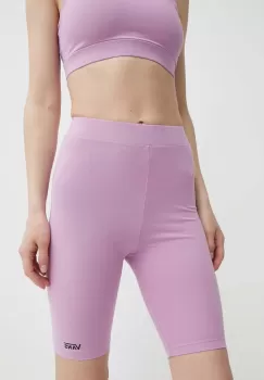 Vans pantaloni scurti femei, culoarea violet, neted, high waist imagine