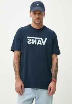 Vans tricou din bumbac barbati, culoarea albastru marin, cu imprimeu, VN000GGGEB41 imagine