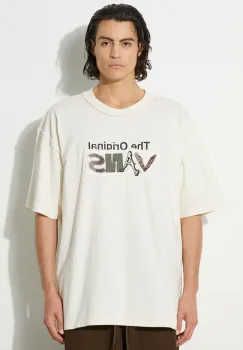 Vans tricou din bumbac Premium Classics LX Vans Clash barbati, culoarea bej, cu imprimeu, VN000HQ73KS1 imagine