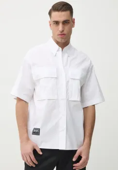 Versace Jeans Couture camasa din bumbac barbati, culoarea alb, cu guler button-down, relaxed, 78GAL223 N0132 imagine