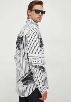 Versace Jeans Couture camasa din bumbac barbati, culoarea alb, cu guler clasic, relaxed imagine