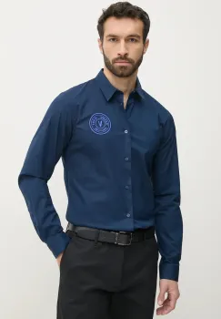 Versace Jeans Couture camasa din bumbac barbati, culoarea bleumarin, cu guler clasic, slim, 78GALYS1 CN002 imagine