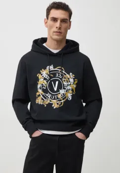 Versace Jeans Couture hanorac de bumbac barbati, culoarea negru, cu gluga, cu imprimeu, 78GAIC01 CF00C imagine
