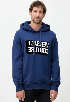 Versace Jeans Couture hanorac de bumbac culoarea bleumarin, cu gluga, cu imprimeu, 79GAIP05 CF07P imagine