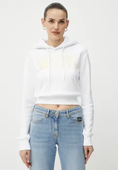 Versace Jeans Couture hanorac de bumbac femei, culoarea alb, cu gluga, cu imprimeu, 78HAIT01 CF01T imagine