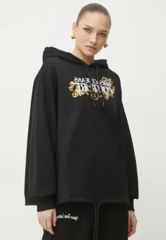 Versace Jeans Couture hanorac de bumbac femei, culoarea negru, cu gluga, cu imprimeu, 78HAIC05 CF00C imagine
