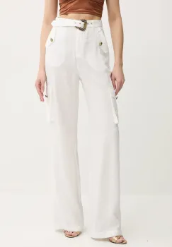 Versace Jeans Couture pantaloni culoarea bej, drept, high waist, 78HAA109 N0433 imagine