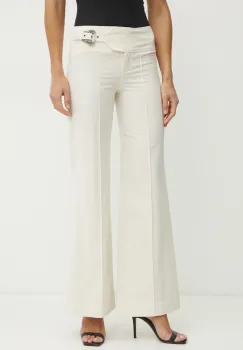 Versace Jeans Couture pantaloni de bumbac femei, culoarea bej, evazati, high waist, 78HAA104 N0439 imagine