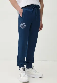 Versace Jeans Couture pantaloni de trening din bumbac barbati, culoarea albastru marin, cu imprimeu, 78GAAT00 CF01T imagine