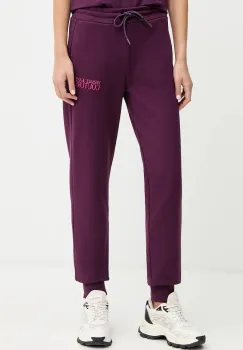 Versace Jeans Couture pantaloni de trening din bumbac culoarea bordo, cu imprimeu, 79HAAT06 CF01T imagine