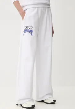 Versace Jeans Couture pantaloni de trening din bumbac femei, culoarea alb, cu imprimeu, 78HAAC07 CF00C imagine