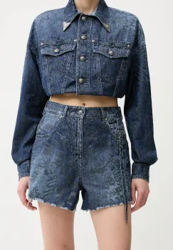 Versace Jeans Couture pantaloni scurti culoarea bleumarin, cu imprimeu, high waist, 78HAD51G DS025LF1 imagine
