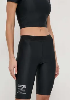 Versace Jeans Couture pantaloni scurti femei, culoarea negru, cu imprimeu, high waist imagine
