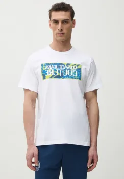 Versace Jeans Couture tricou din bumbac barbati, culoarea alb, cu imprimeu, 78GAHE04 CJ00E imagine