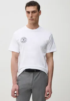 Versace Jeans Couture tricou din bumbac barbati, culoarea alb, cu imprimeu, 78GAHE07 CJ00E imagine