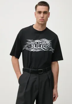 Versace Jeans Couture tricou din bumbac barbati, culoarea negru, cu imprimeu, 78GAH6L1 J0001 imagine