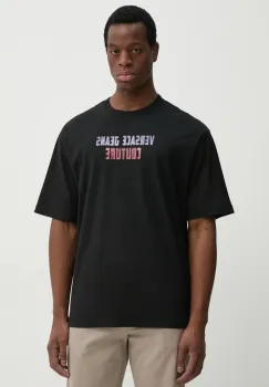 Versace Jeans Couture tricou din bumbac barbati, culoarea negru, cu imprimeu, 78GAHC02 CJ01C imagine