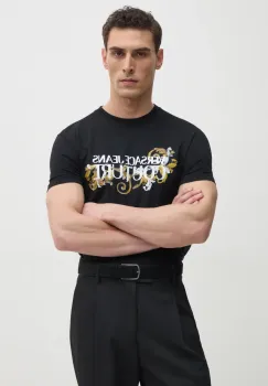 Versace Jeans Couture tricou din bumbac barbati, culoarea negru, cu imprimeu, 78GAHC05 CJ01C imagine