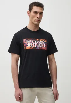 Versace Jeans Couture tricou din bumbac barbati, culoarea negru, cu imprimeu, 78GAHE04 CJ00E imagine